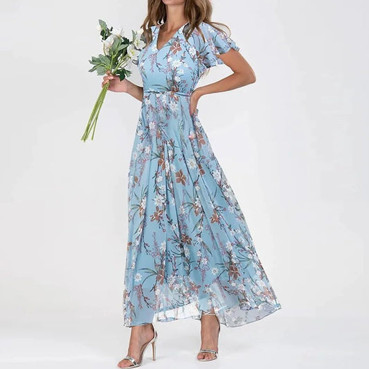 Victoria - Lång sommarklänning med blommigt mönste