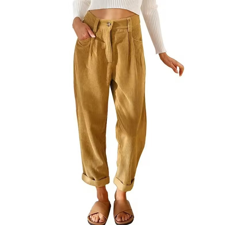 Elin | Högmidjade Manchesterbyxor med Modern Passform