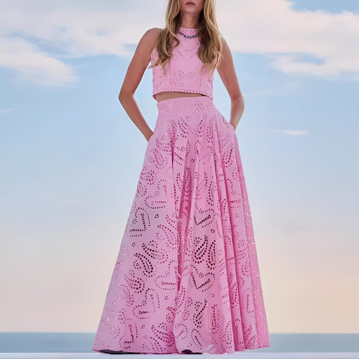 Ranya | Bomull Linne Lång pagodärm Crop Top 2-delat se