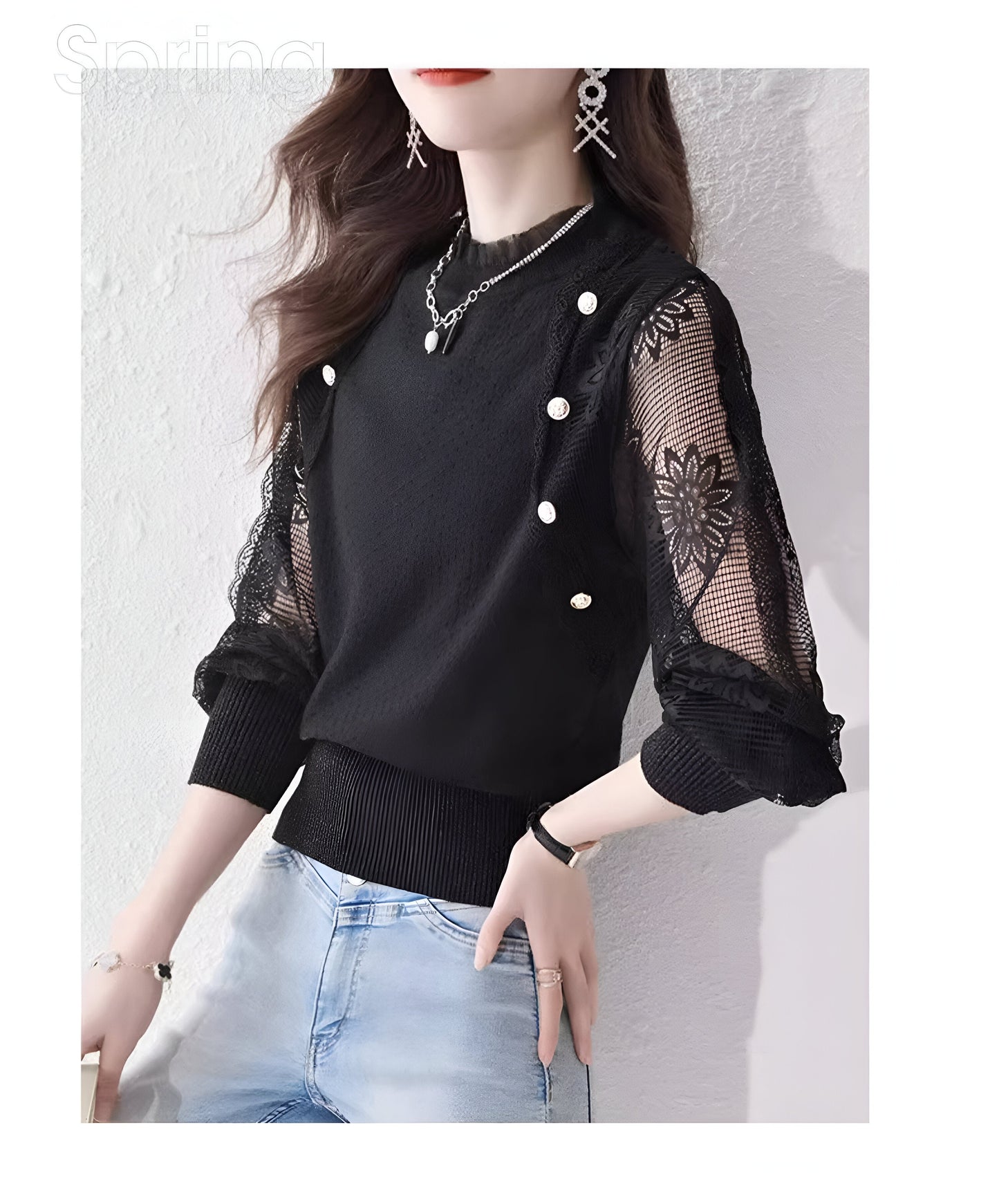 April | Stickad tröja med ärmar i spets