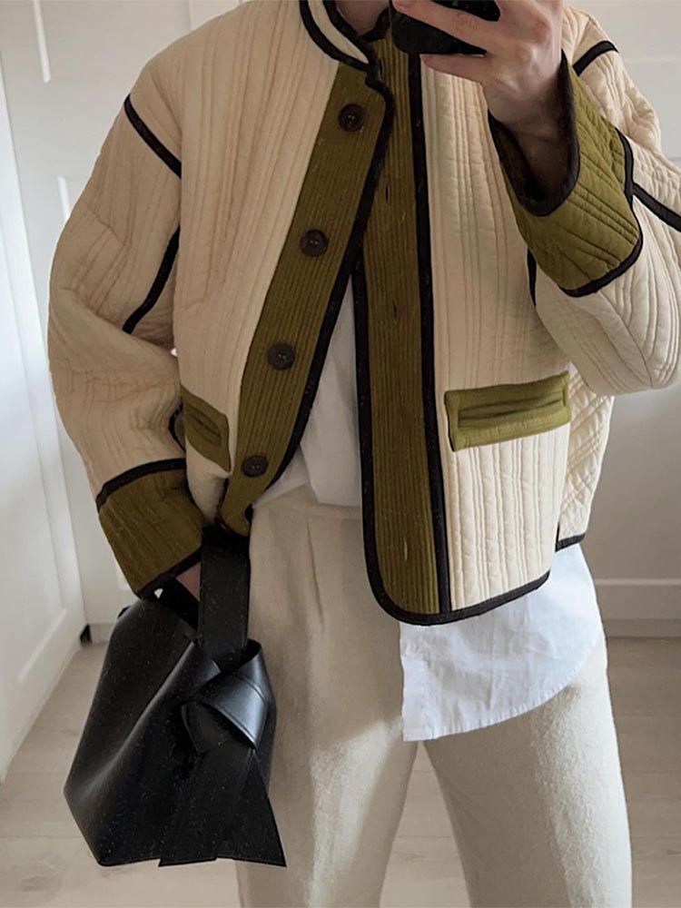 Drea | Mode kontrast enkelknäppt fodrad jacka kappa