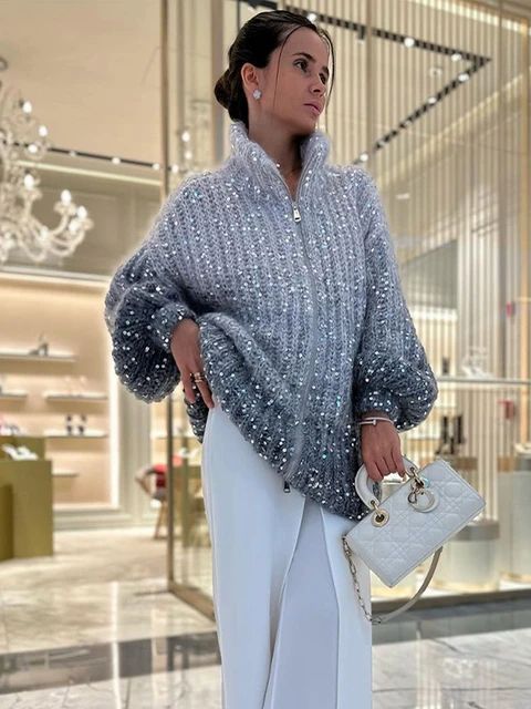 Angelina | Lyxig Stickad Tröja Med Glittrande Elegans