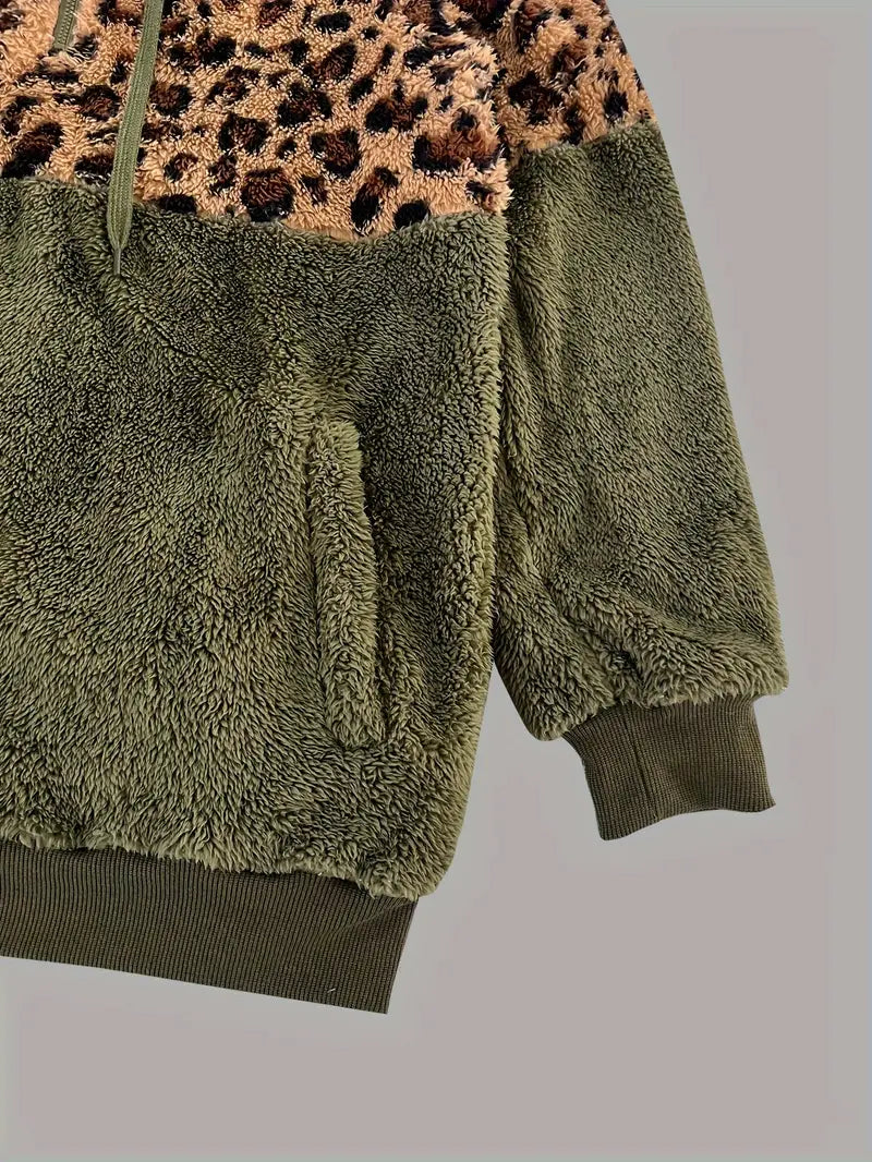 Petra |Leopardmönstrad hoodie sweatshirt med färgblock för kvinnor