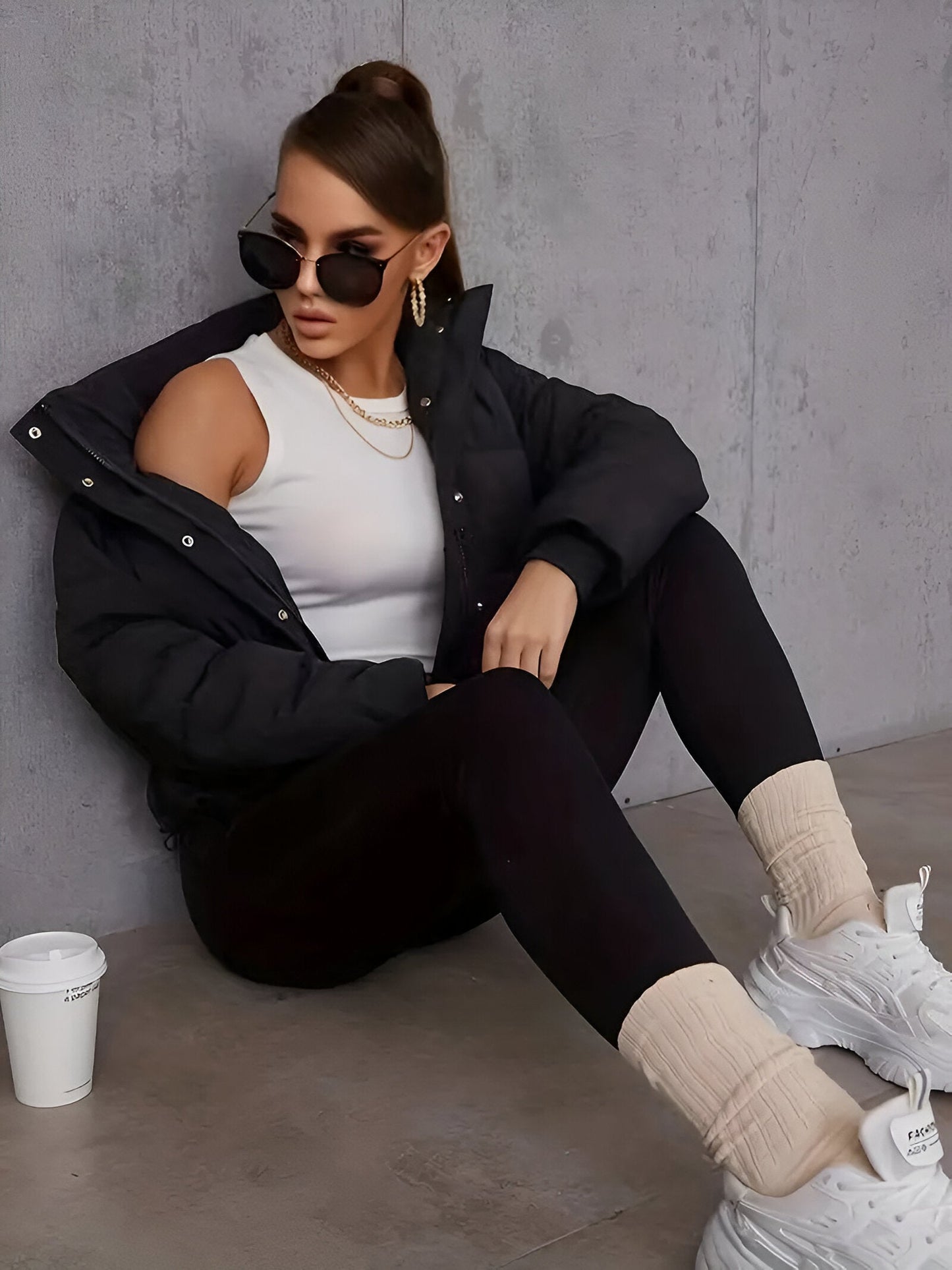 Dana | Pufferjacka med ribbad krage