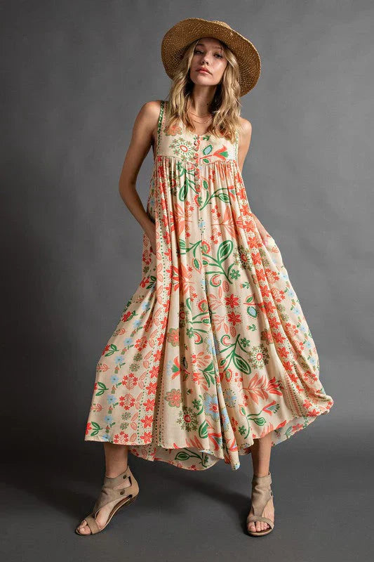 Anika - Jumpsuit med blommigt vintagemönster
