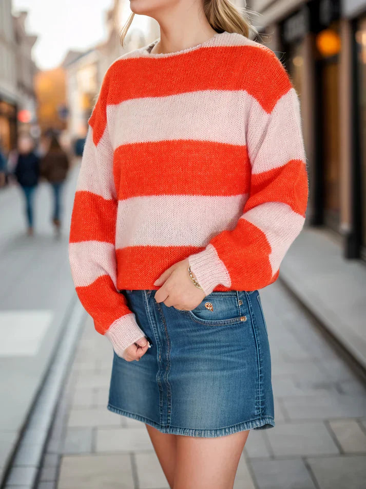 Emma | Randig avslappnad cashmere tröja för dam