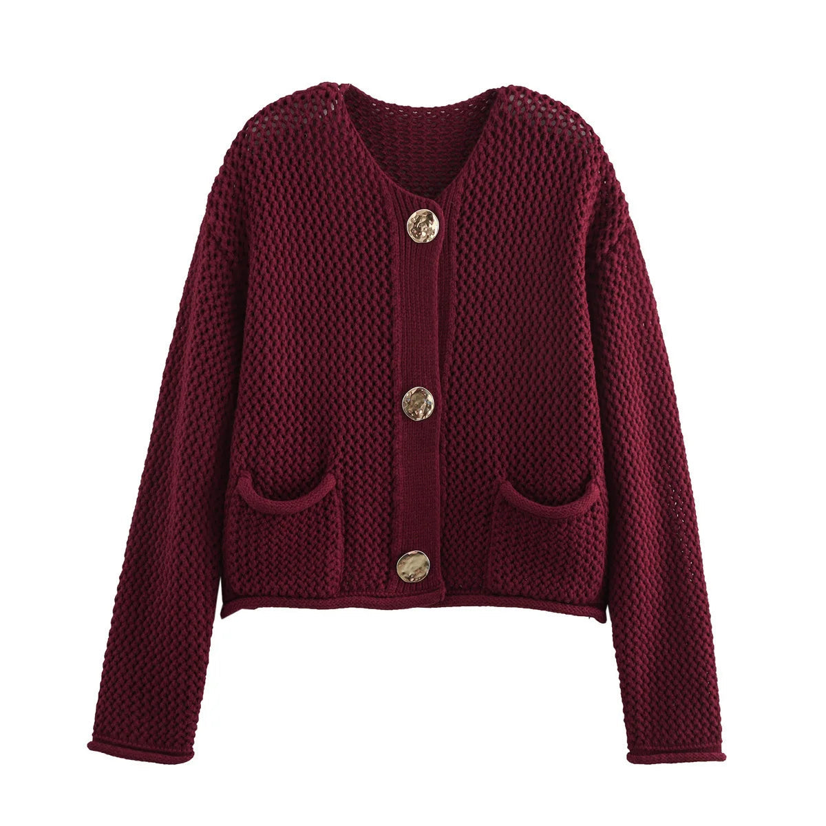Kyan | Oversized Stickad Cardigan med Guldknappar