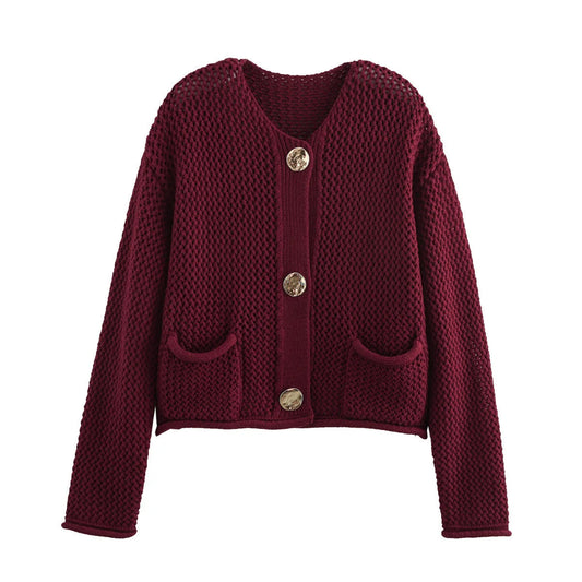 Kyan | Oversized Stickad Cardigan med Guldknappar