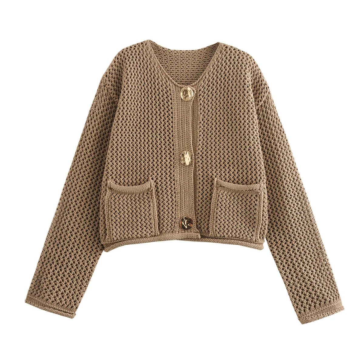 Kyan | Oversized Stickad Cardigan med Guldknappar