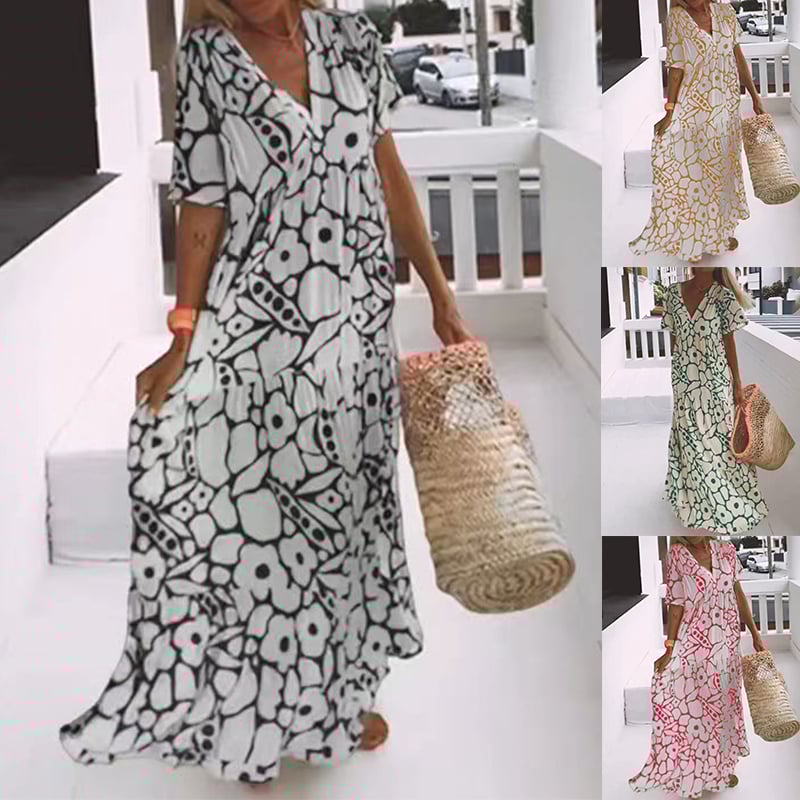 Juni | Ibiza Stil Klänning Med Bohemiskt Blomtryck