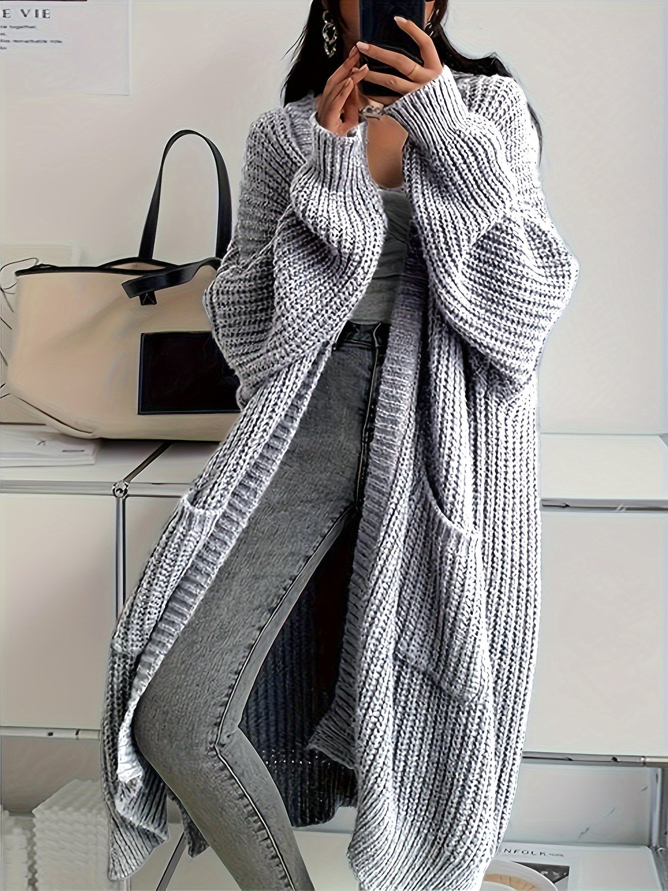 Ceresa | Enfärgad Stickad Kofta med Fickor