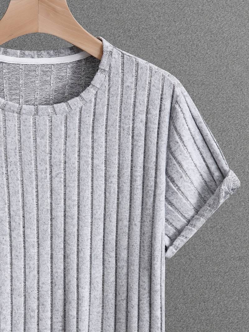 Cherdan | Vikärmad Ribbad Rundhalsad T-shirt