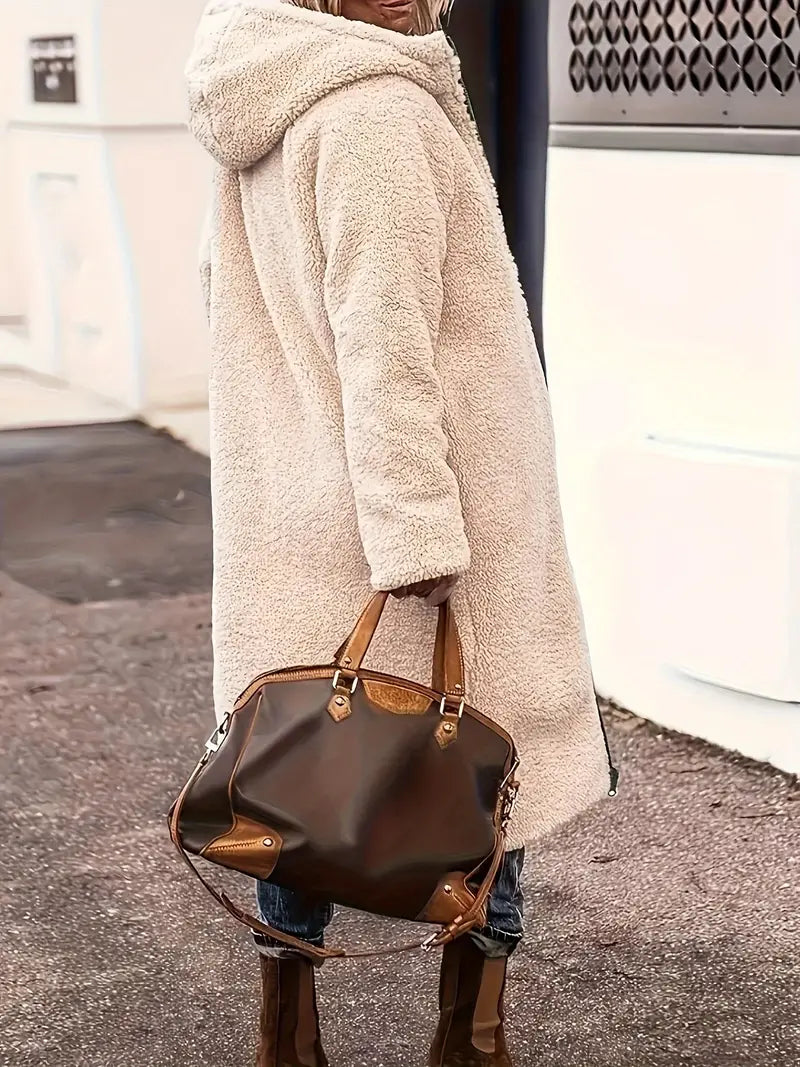 Arin - Dubbelsidig midjelång kofta med huva för kvinnor