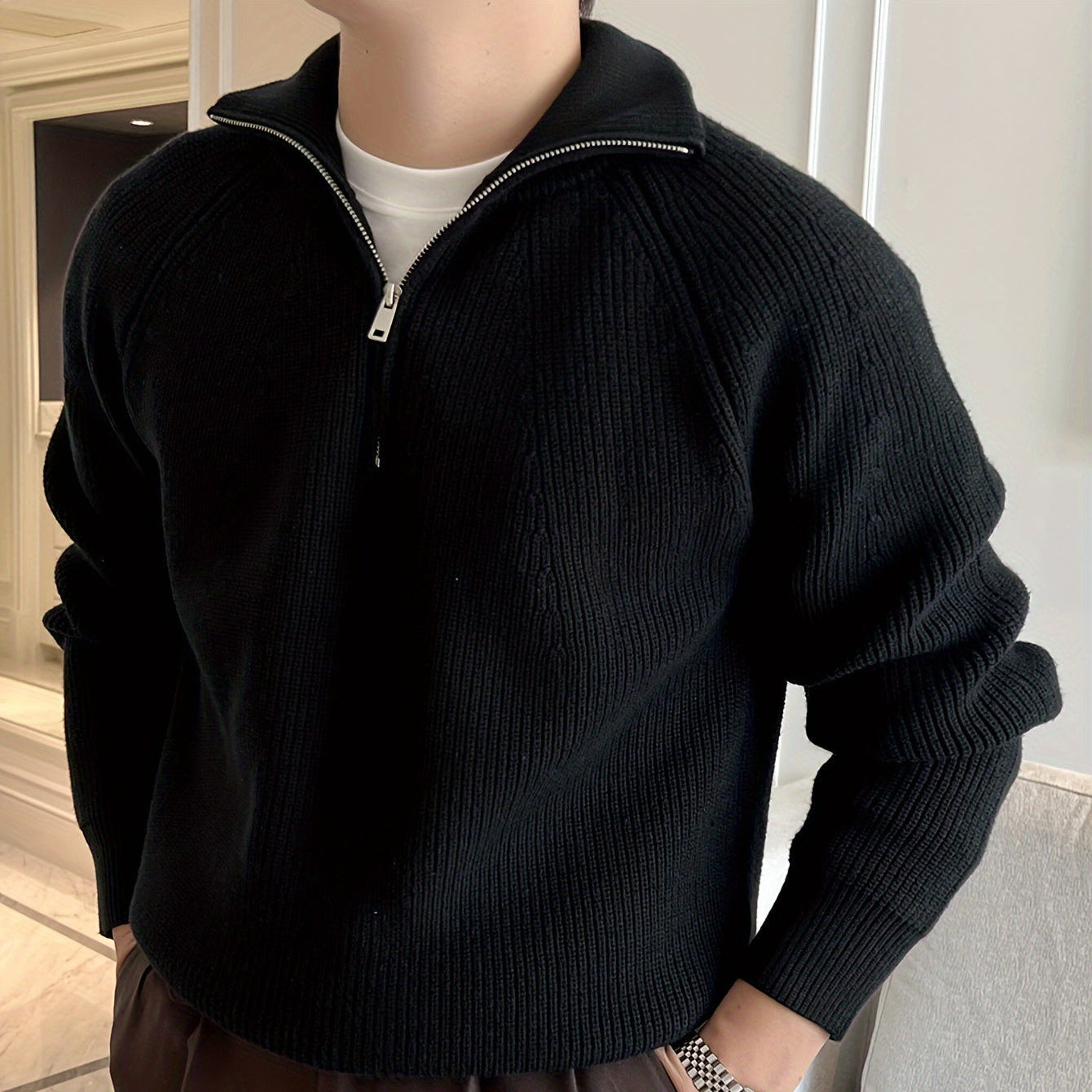 Rickard | Klassisk Halvzip Stickad Tröja för Herr