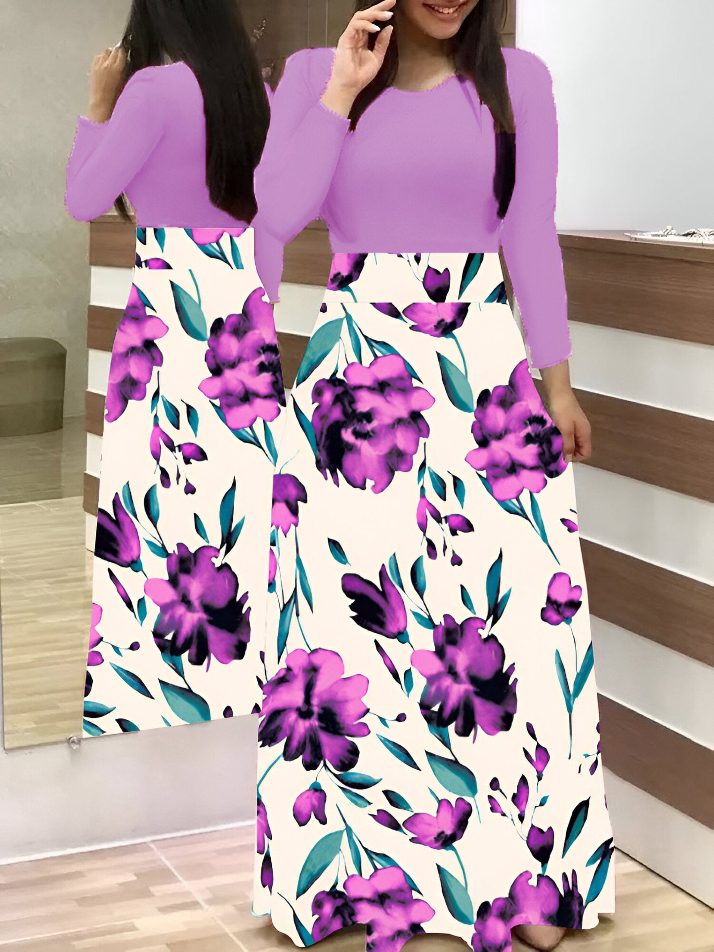 Liza | Elegant blommig färgblockklänning