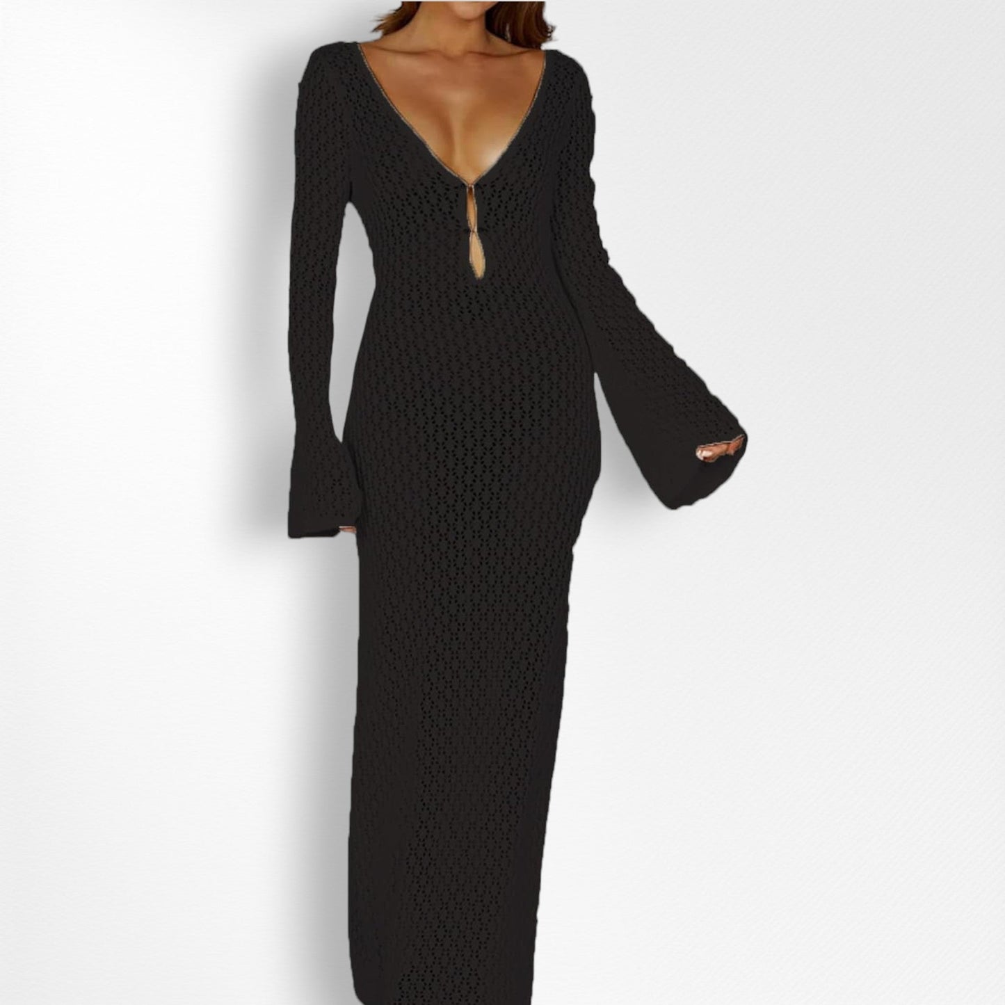 Leigh | Stickad Klänning med Öppen Rygg