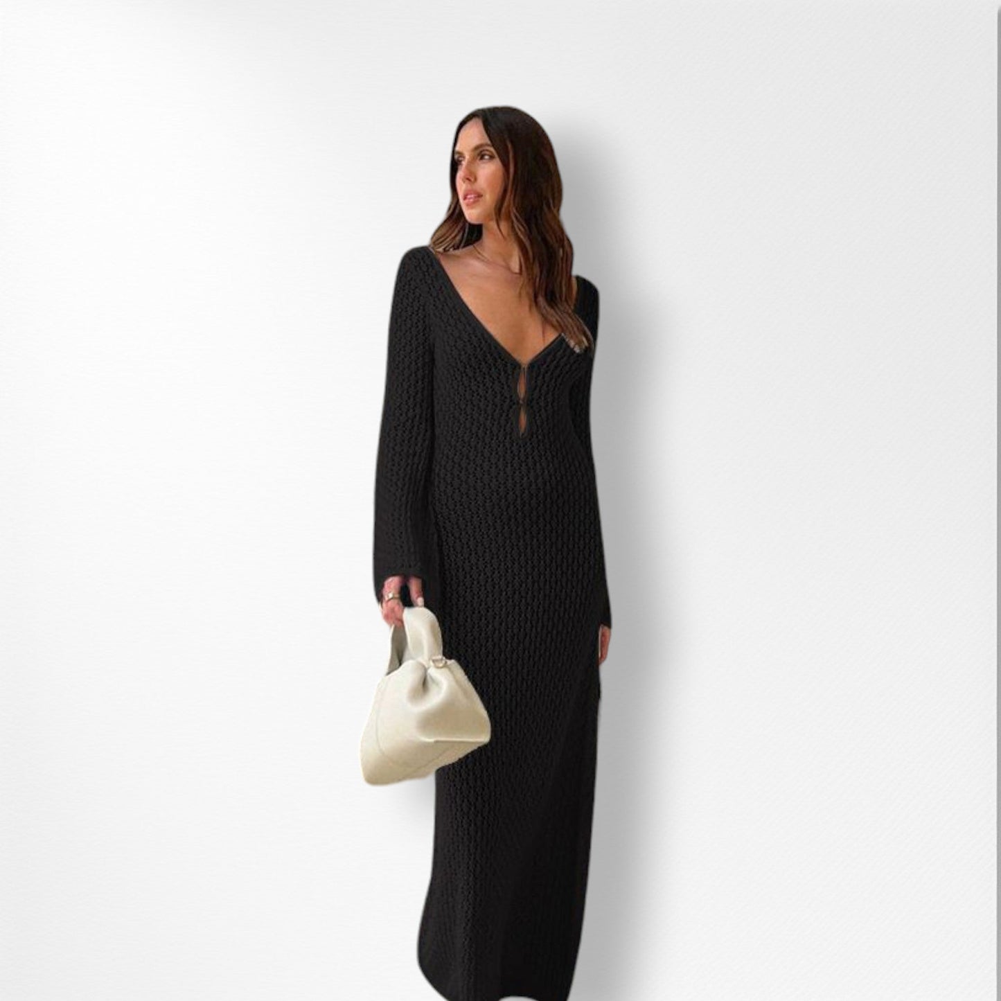 Leigh | Stickad Klänning med Öppen Rygg