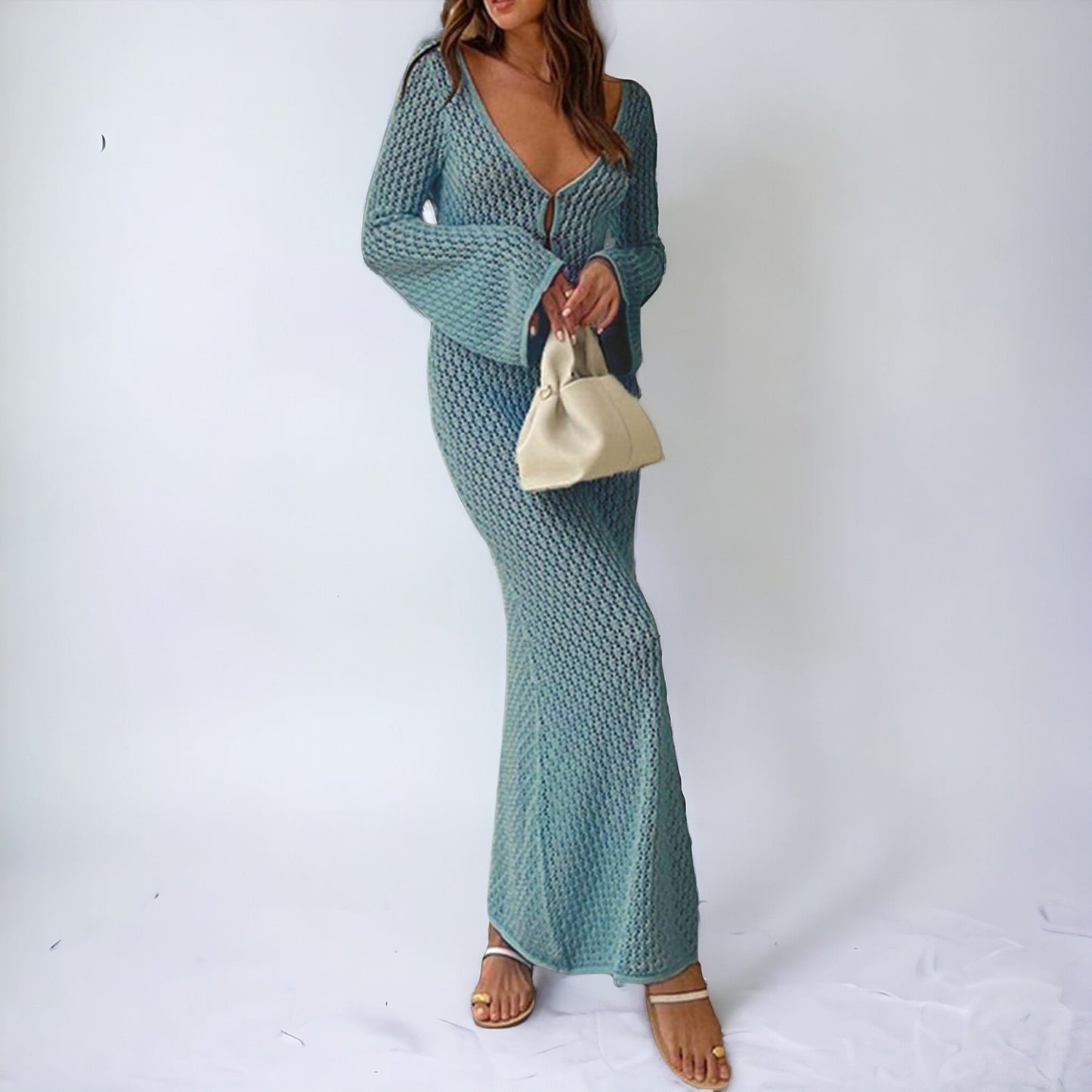 Leigh | Stickad Klänning med Öppen Rygg