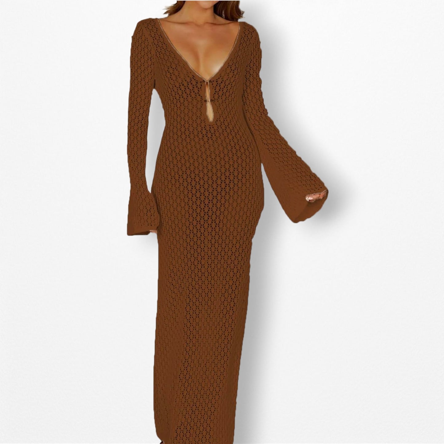 Leigh | Stickad Klänning med Öppen Rygg