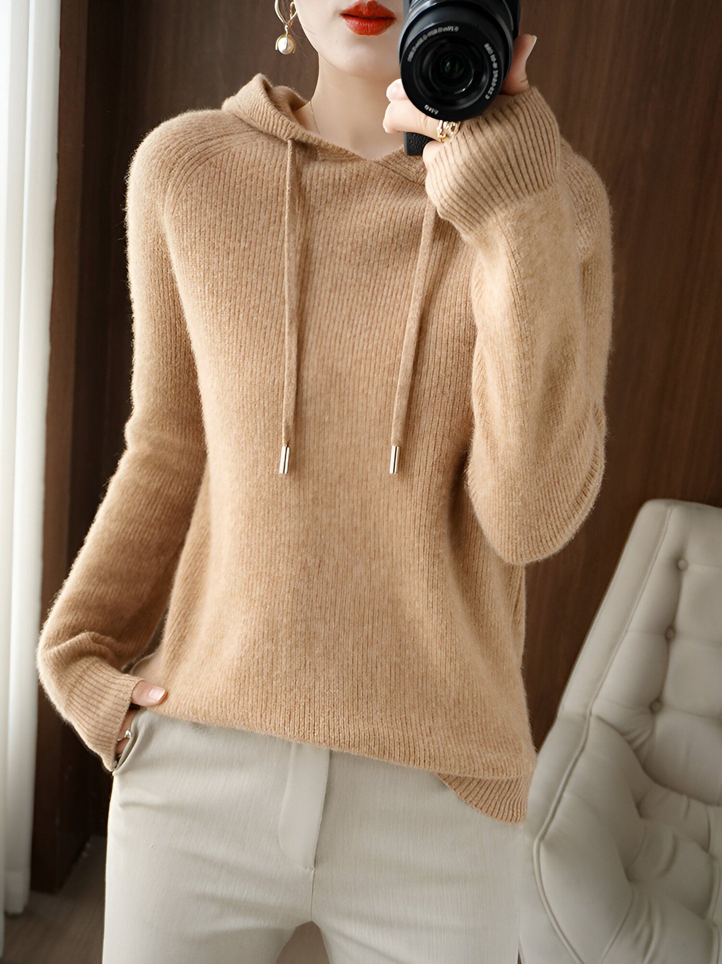 Sina | Mysig kappa med huva och tröja i kashmir- och ullblandning