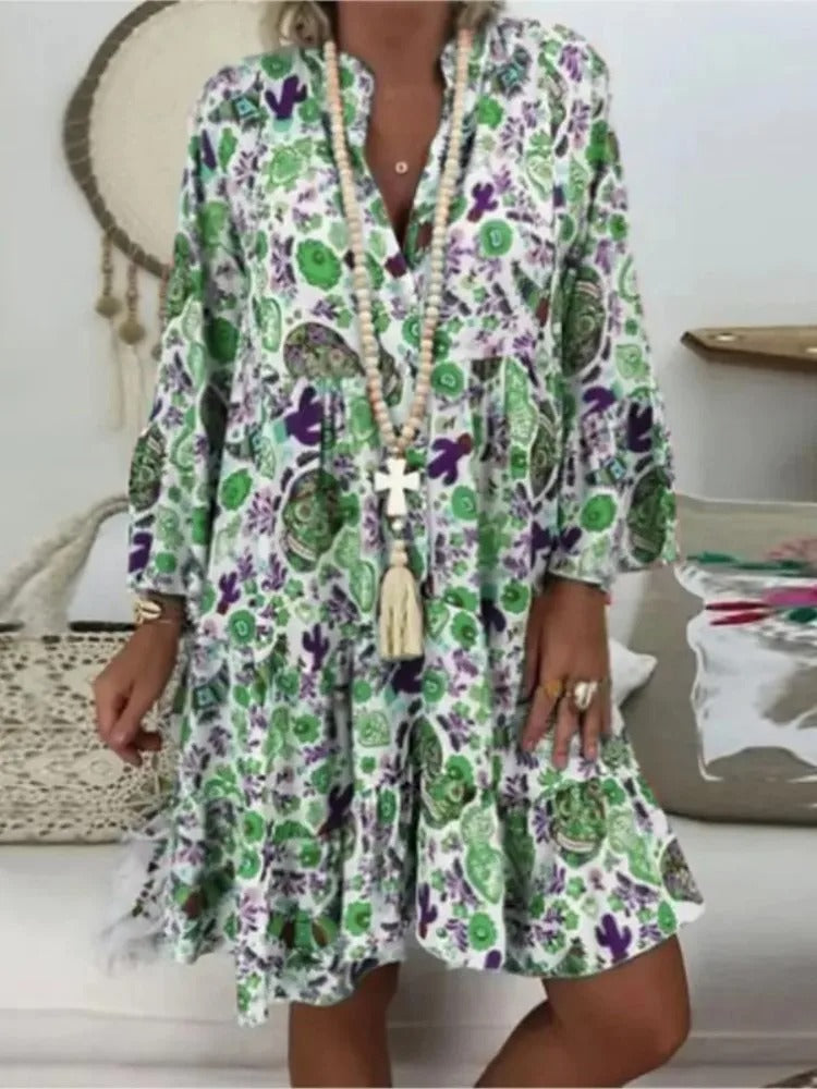 Linnet - Blommig klänning med tryc