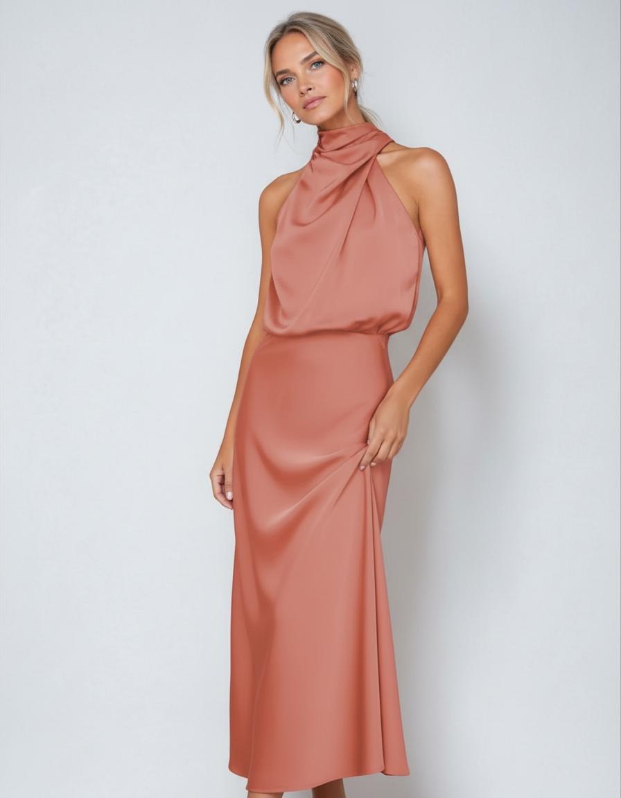 Sofia | Elegant Satinklänning Halterneck
