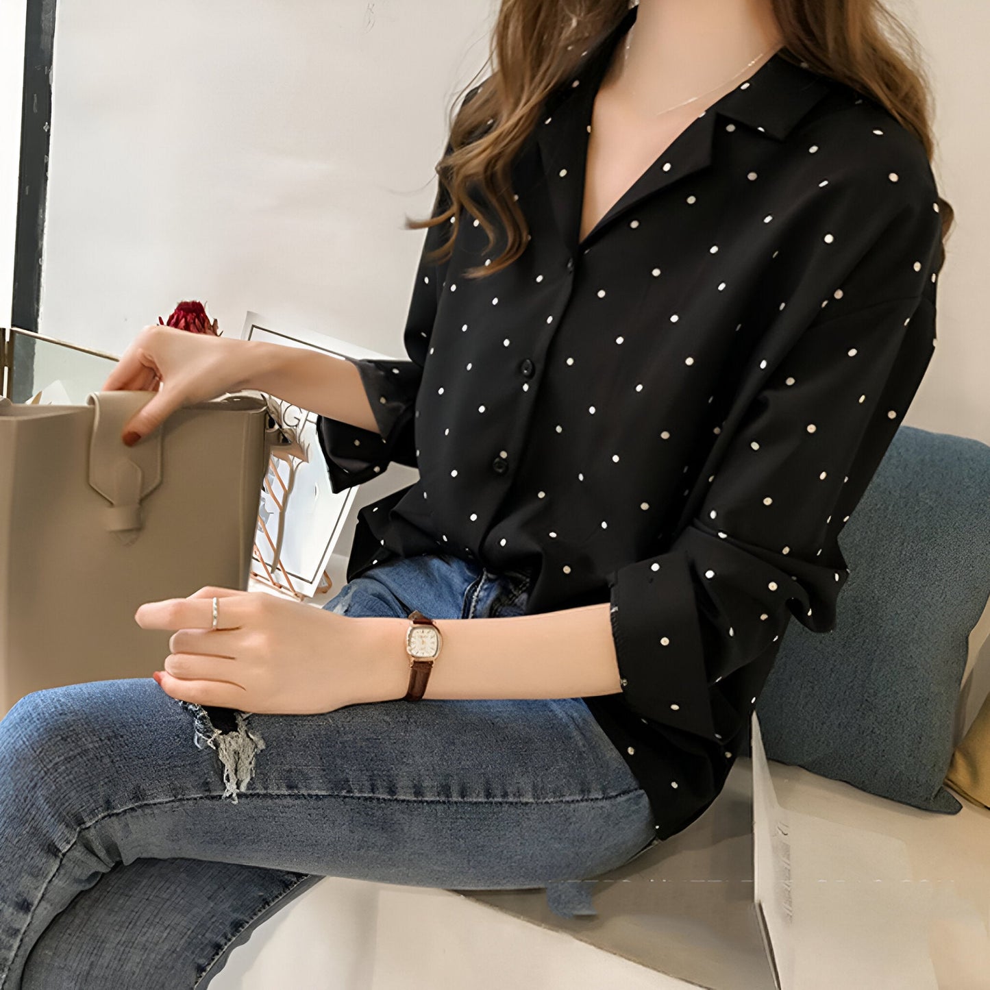 Leandra | Lekfull blus med polkagrisar