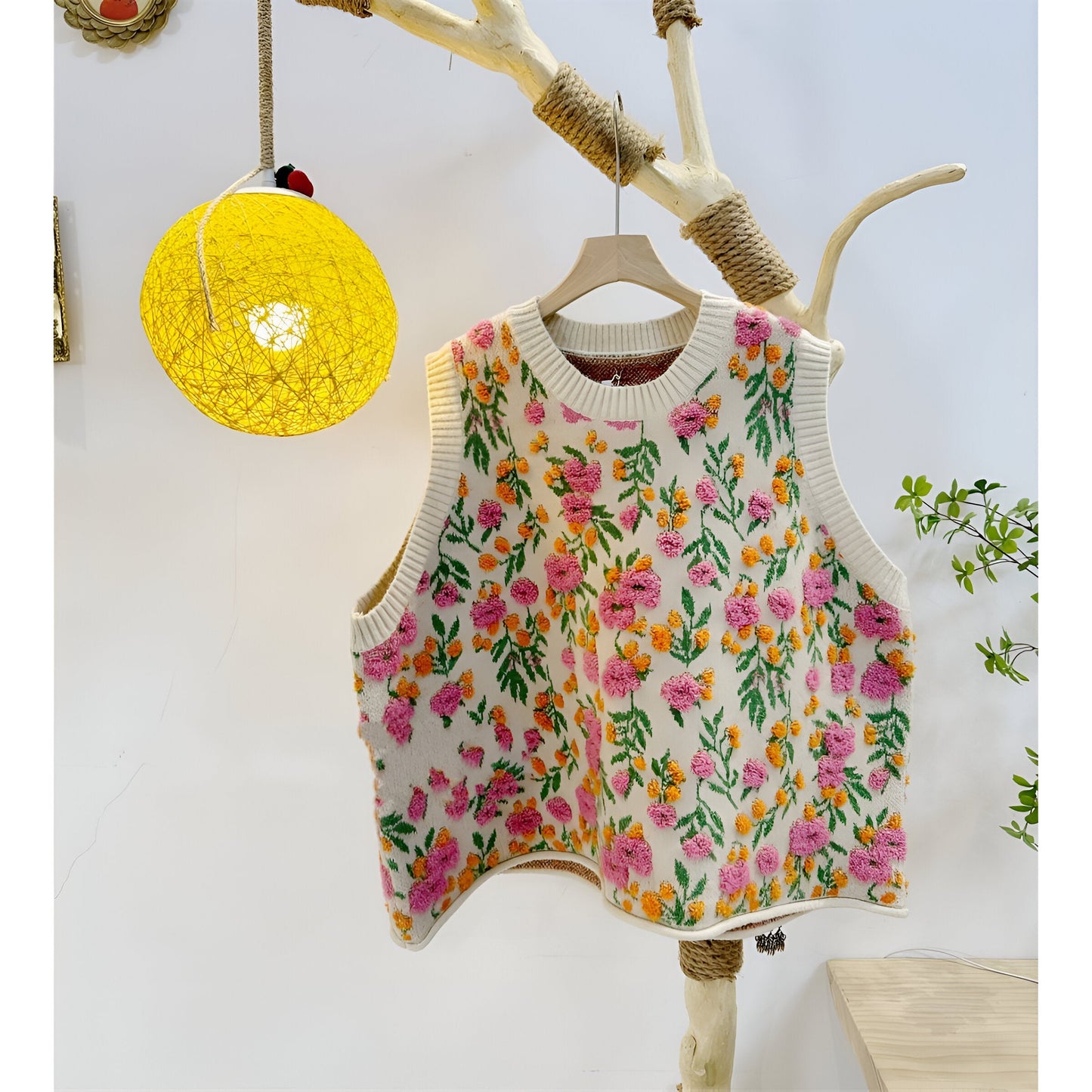 Aiden |Stickad väst i koreansk stil Pink Peach Blossom