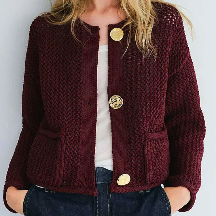 Kyan | Oversized Stickad Cardigan med Guldknappar