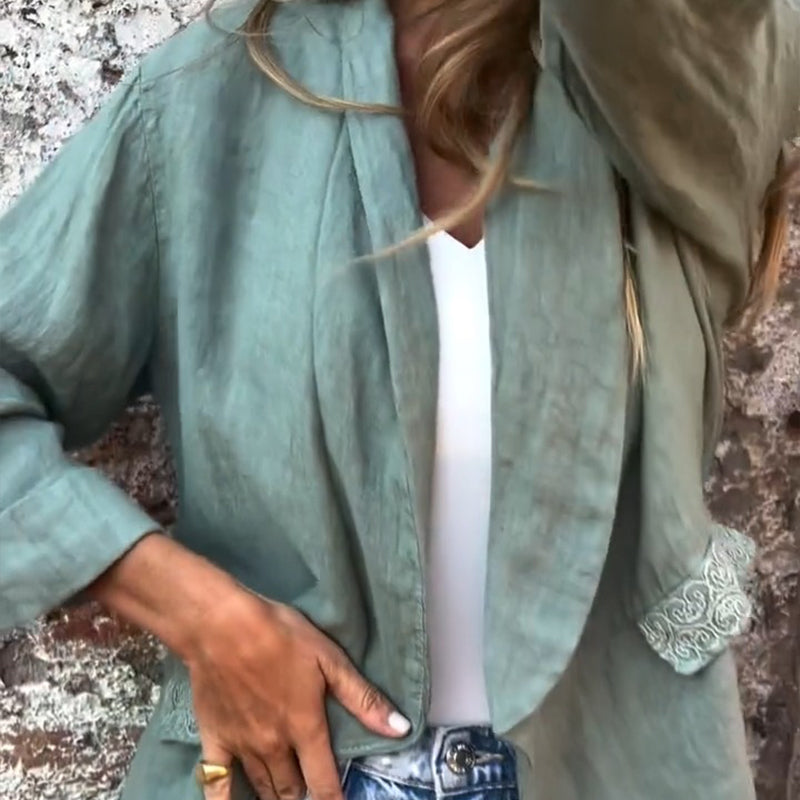 Carina | Blazer Med Öppen Front I Bomull Och Linne