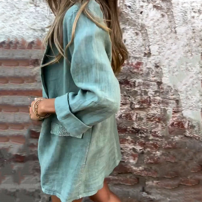 Carina | Blazer Med Öppen Front I Bomull Och Linne