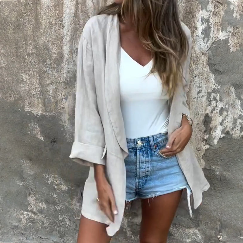 Carina | Blazer Med Öppen Front I Bomull Och Linne