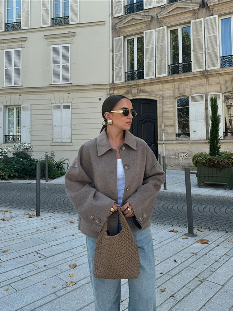 Drea | Mode kontrast enkelknäppt fodrad jacka kappa