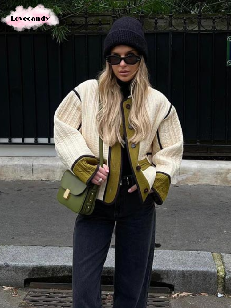 Drea | Mode kontrast enkelknäppt fodrad jacka kappa